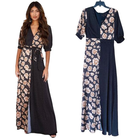 Boho Maxi Dress Floral Polka Dot Dark Romantic - Picture 4 of 12